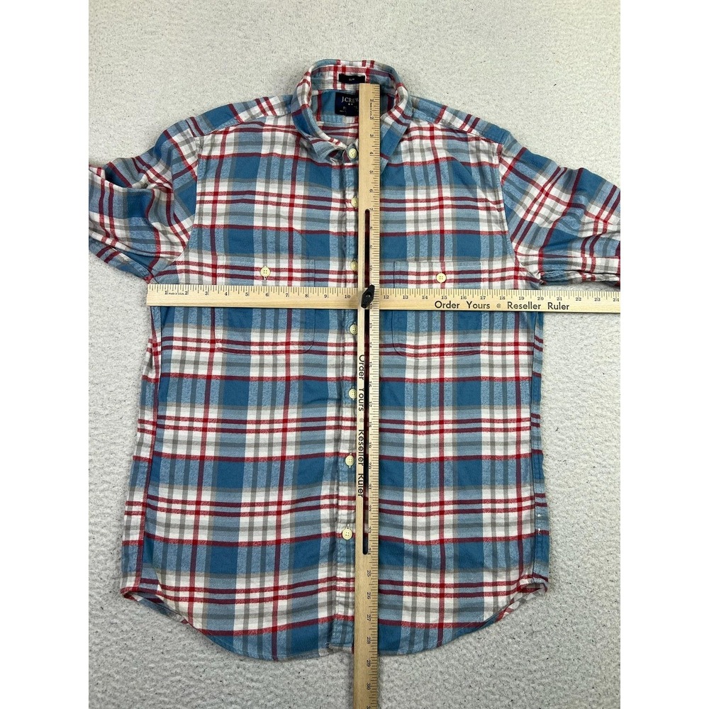 J.Crew Flannel Shirt Mens Medium Blue Plaid Slim Long Sleeve Button Up Casual - Picture 7 of 8